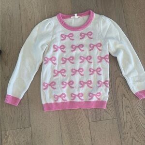 LoveShackFancy Girls Daughtry Pullover Bow Print Sweater Size 12